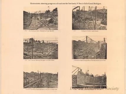 Lithograph - Illustrations Showing Progress of Work on the New Lock,
St. Mary's Falls Canal, Michigan.