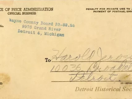 Postcard - Acknowledgment of Return of Ration Evidences