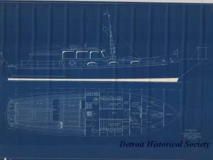 Blueprint - Profile & Plan of a 50' x 13' x 3' Sport Cruiser