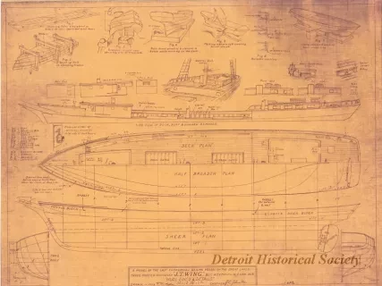 Blueprint - Three Masted Schooner, J. T. Wing,
Hull Lines & Details.