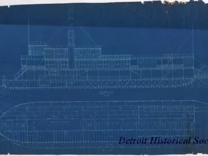 Blueprint - Longitudinal Section, Mexican River Steamer, 
and Main Deck