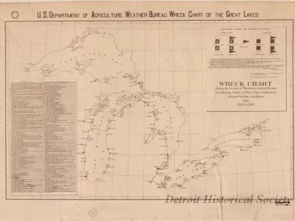 Chart, Informational - U.S. Department of Agriculture, Weather Bureau. Wreck Chart Showing the Location of Wrecks Occasioned through Founderings, Gales of Wind, Fogs, and General Stormy Weather Conditions from 1886 to 1891.