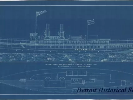 Blueprint - Proposed River Passenger (Screw) Steamer for Star Line