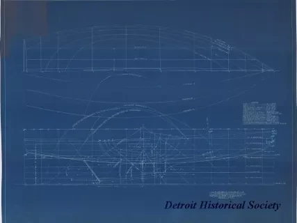 Blueprint - Lines Drawing and Data for 
I.L.Y.A. [Inter-Lake Yachting Association] One Design Class Catboat