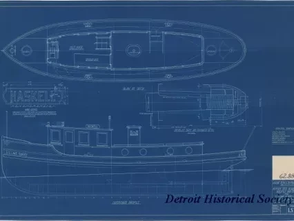 Blueprint - 40 Foot Steel Work Launch, 
Profile and Deck for U. S. Lake Survey Office,
Detroit, Michigan