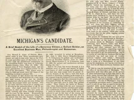 Leaflet - Gen. Russell A. Alger of Michigan