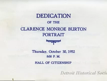 Program - Dedication of the Clarence Monroe Burton Portrait