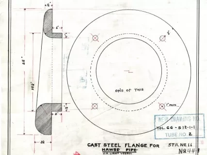 Drawing, Technical - Cast Steel Flange for Hawse Pipe,
U. S. Light Vessel