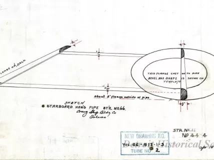 Drawing, Technical - Sketch, Starboard Haws[e] Pipe,
St'r. [Steamer] No. 66