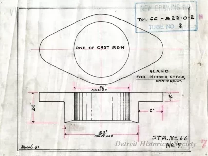 Drawing, Technical - Gland for Rudder Stock,
Str. [Steamer] No. 66