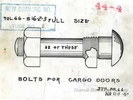 Drawing, Technical - Bolts for Cargo Doors,
Str. [Steamer] No. 66