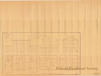 Blueprint - Fort Wayne - Plans, Elevation, and Section of
Offices, Bakery, Guard, Store and Washing Rooms