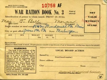Book, Ration - War Ration Book No. 3