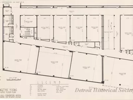 Drawing, Architectural - Cafeteria & Meeting Rooms, 
Third Floor Plan, 
Cobo Hall - Convention Arena, 
Civic Center - City of Detroit, Michigan