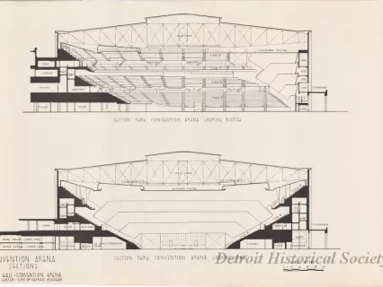 Drawing, Architectural - Convention Arena, 
Sections, 
Cobo Hall - Convention Arena, 
Civic Center - City of Detroit, Michigan