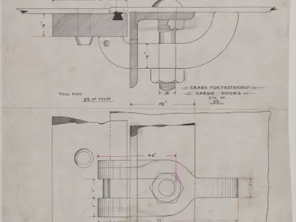 Drawing, Technical - Grabs for Fastening Cargo Doors,
St'r. [Steamer] No. 66