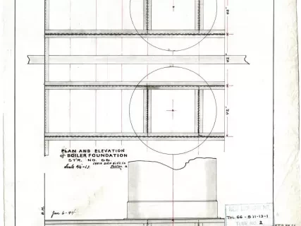 Drawing, Technical - Plan and Elevation of Boiler Foundation, 
Str. [Steamer] No. 66