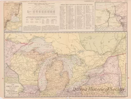 Map - The Rand-McNally New Commercial Atlas of the Great Lakes and Vicinity,
Showing the Navigation Routes, Connecting Railroads and Principal Ports