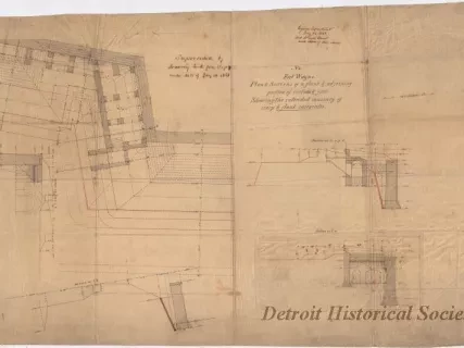 Drawing, Architectural - Fort Wayne,
Plans & Sections of a Flank & Adjoining Portion of Curtain & Face,
Showing the Intended Masonry of Scarp & Flank Casemates