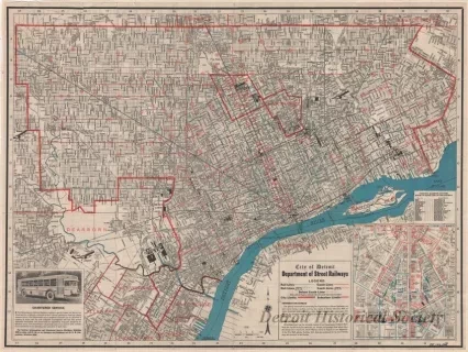 Map - City of Detroit Department of Street Railways, 
Official Map of Detroit's Transportation System