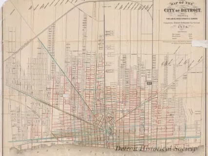 Map - Map of the City of Detroit,
Showing Fire Limits, Paved Streets & Sewers