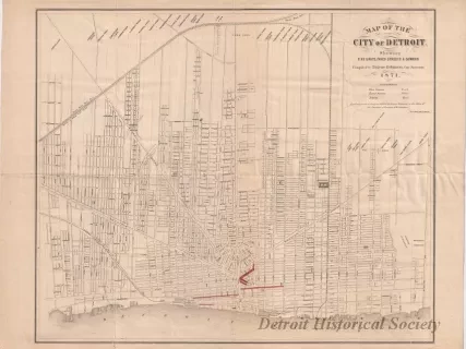 Map - Map of the City of Detroit,
Showing Fire Limits, Paved Streets & Sewers