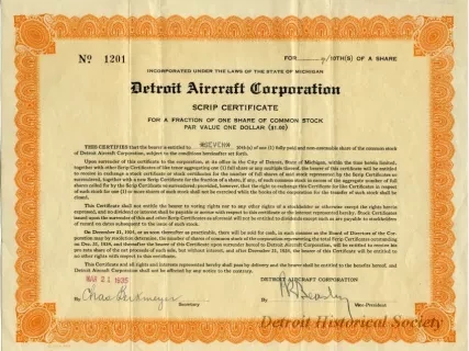 Certificate, Stock