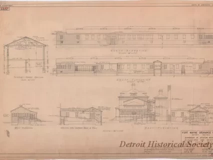 Drawing, Architectural - Fort Wayne Ordnance Depot, Detroit, Michigan -
Expansion of Station Hospital, Elevations and Sections