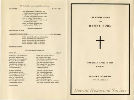 Program - The Burial Office for Henry Ford