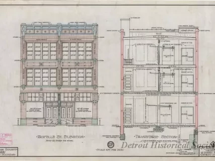 Drawing, Architectural - Riopelle St. Elevation,
Transverse Section