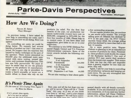 Newsletter - Parke-Davis Perspectives, June-July, 1987