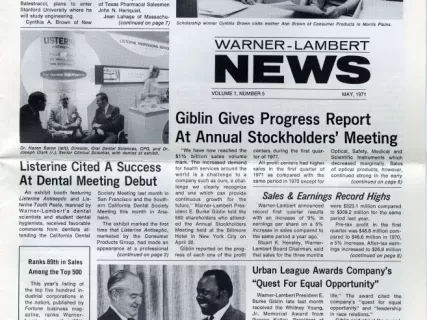 Newsletter - Warner-Lambert News, vol. 1, no. 5, May 1971