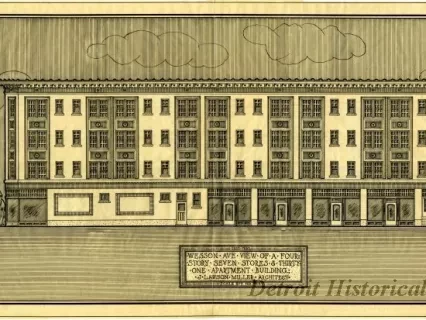 Drawing, Architectural - Wesson Ave. View of a Four Story, Seven Stores & Thirty-One Apartment Building