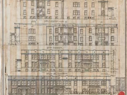 Drawing, Architectural - 16 Family Apt. for Mr. E. M. Coleman 
at the S.E. Corner of Canfield and Helen Aves., Detroit, Mich.