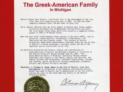 Proclamation - The Greek-American Family in Michigan