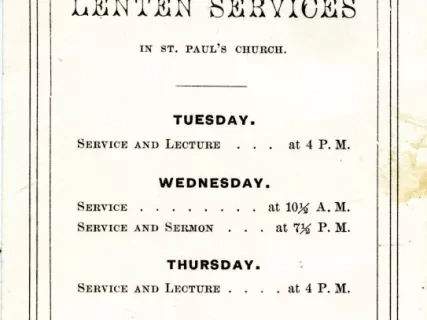 Schedule - Lenten Services in St. Paul's [Episcopal] Church, Detroit