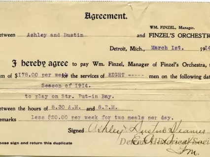 Contract - Agreement Between Ashley & Dustin and Finzel's Orchestra