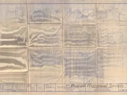 Blueprint - Water Tower - Plan and Sectional Elevations of Water Tower from Field Measurements.  Built in 1876.  J. E. Sparks, Architect.  Razed in 1945.