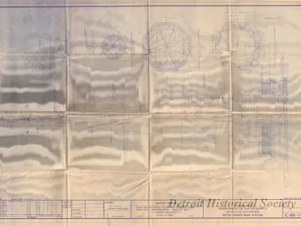 Blueprint - Water Tower - Plan and Sectional Elevations of Water Tower from Field Measurements.  Built in 1876.  J. E. Sparks, Architect.  Razed in 1945.