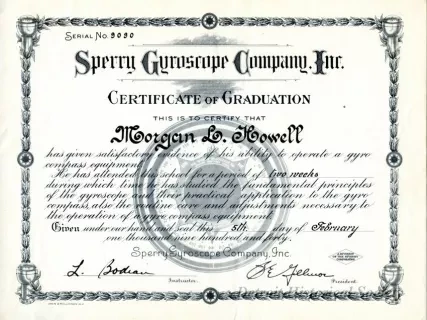 Certificate, Achievement - Sperry Gyroscope Company, Inc.