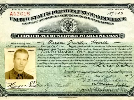 Certificate, Achievement - United States Department of Commerce,
Certificate of Service to Able Seaman