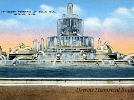 Postcard - 17--Scott Fountain at Belle Isle, Detroit, Michigan