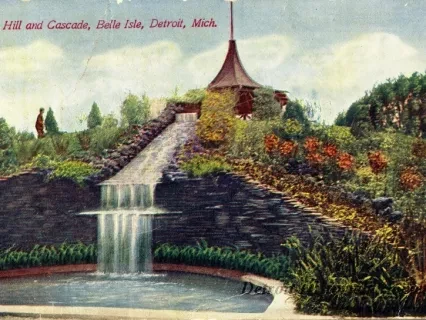 Postcard - Cedar Hill and Cascade, Belle Isle, Detroit, Mich.