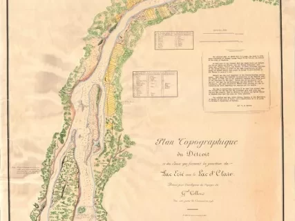 Map - Plan Topographique du Détroit et des eaux qui forment la jonction du Lac Erié avec le Lac St. Clair 
[Topographic plan of Detroit and the waters which form the junction of Lake Erie with Lake St. Clair]