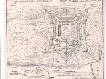 Drawing, Technical - Fortifications Michigan.  Fort Wayne, Detroit River.