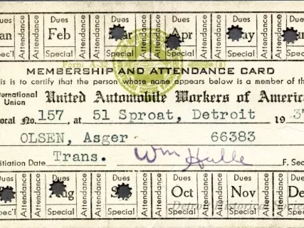 Card, Union - United Automobile Workers of America