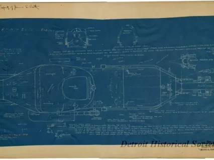 Blueprint - Rough Sketch Showing Numerous Details of "Bi-Autogo" 
Design Patented 1911