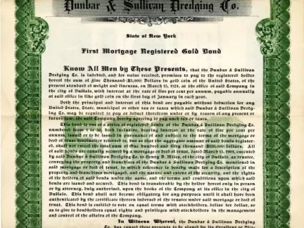 Bond - Dunbar & Sullivan Dredging Co. 
First Mortgage Registered Gold Bond
