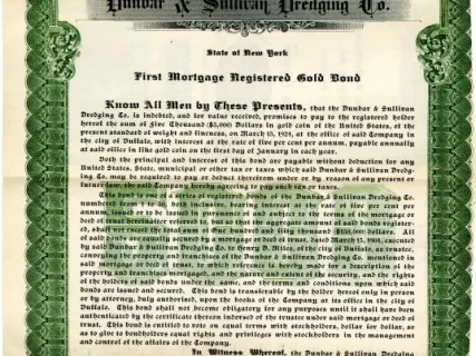 Bond - Dunbar & Sullivan Dredging Co. 
First Mortgage Registered Gold Bond