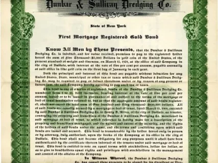 Bond - Dunbar & Sullivan Dredging Co. 
First Mortgage Registered Gold Bond